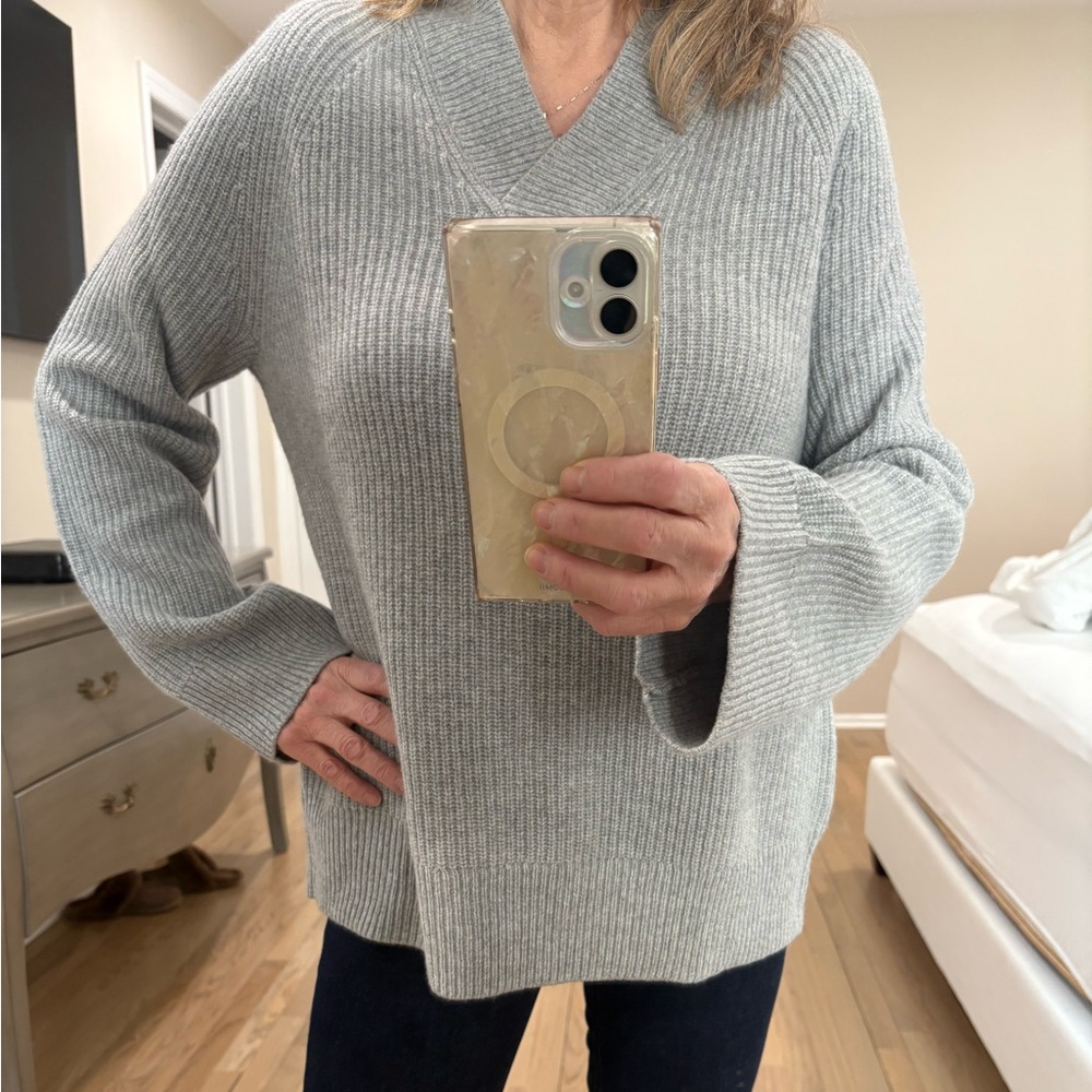 Brooks Brothers Light Gray V-Neck Ribbed Sweater